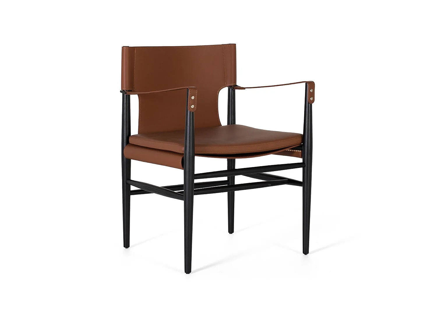 Fauteuil recouvert de cuir synthétique et de bois de frêne marron