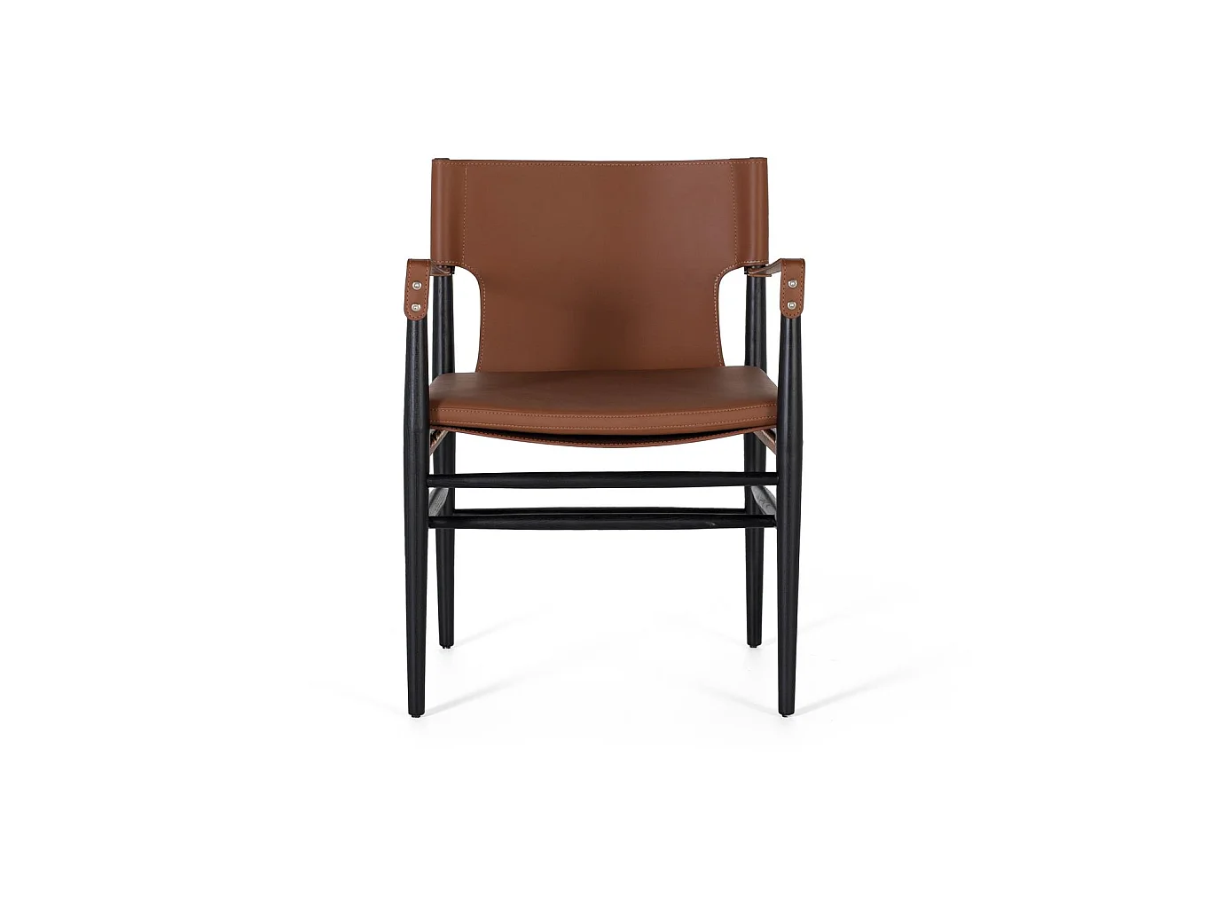 Fauteuil recouvert de cuir synthétique et de bois de frêne marron