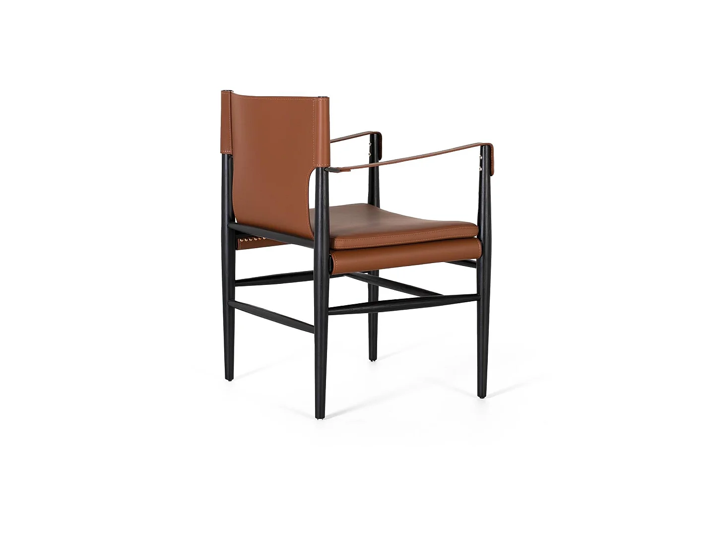 Fauteuil recouvert de cuir synthétique et de bois de frêne marron