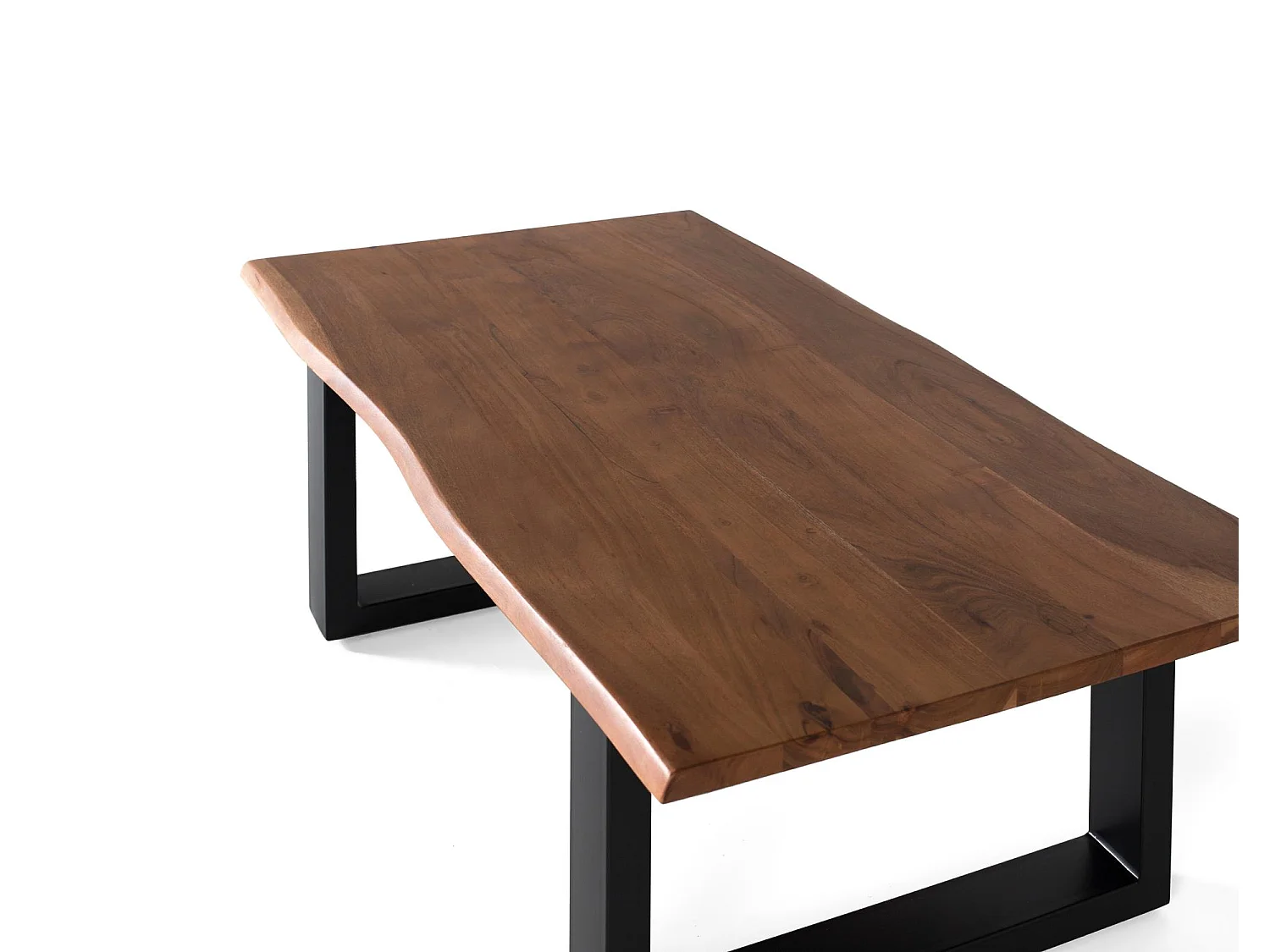 Mesa de centro con tapa de madera maciza de acacia y patas de metal