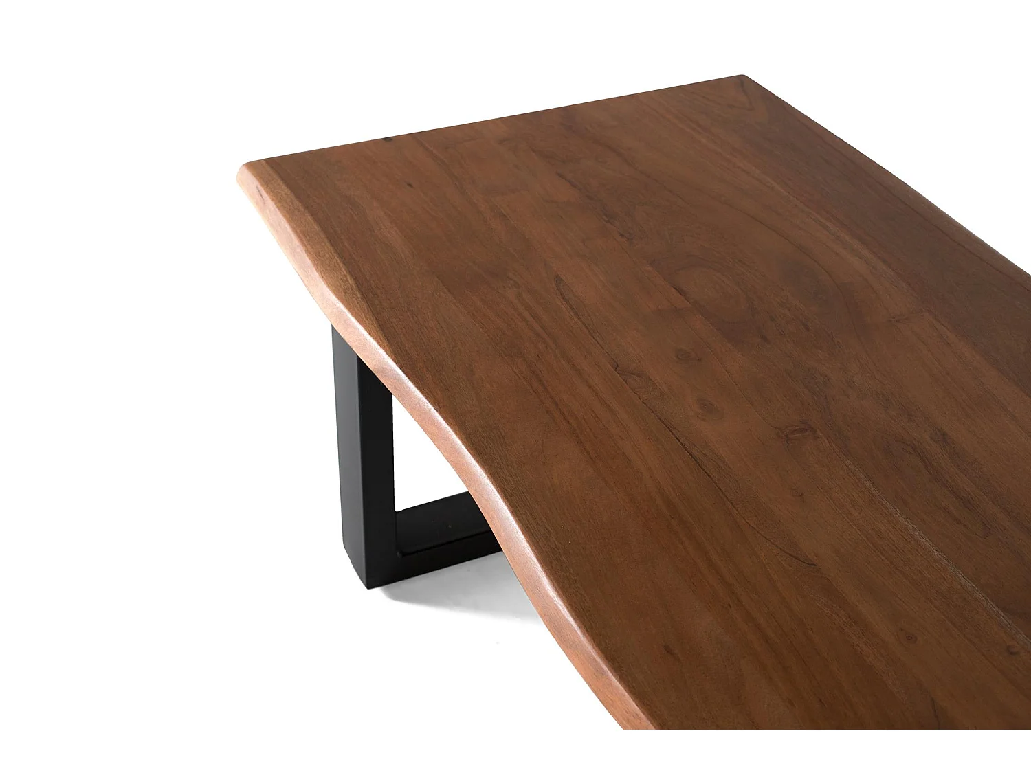 Mesa de centro con tapa de madera maciza de acacia y patas de metal