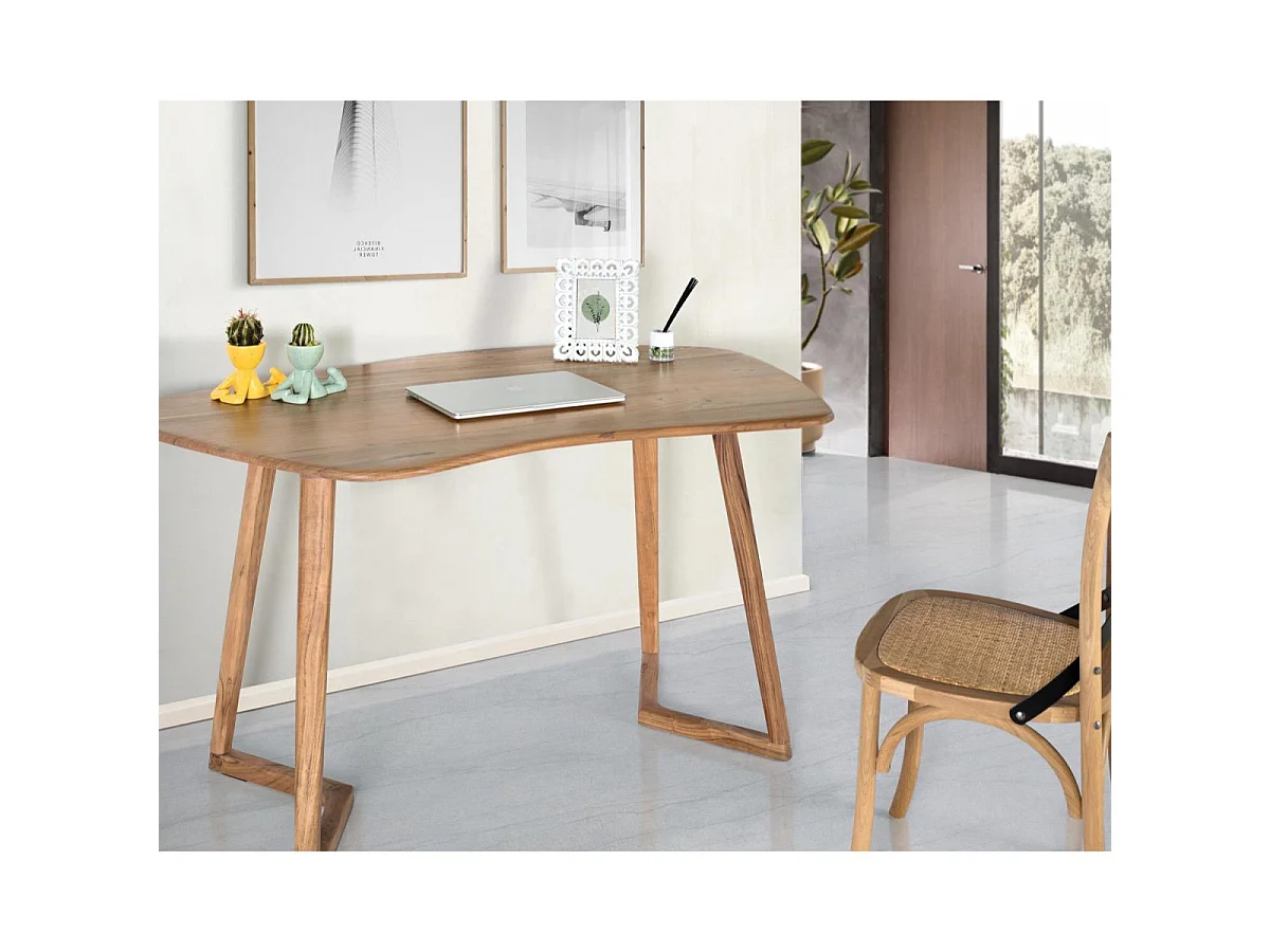 Bureau en bois d'acacia 140 cm, style rustique moderne - 76 x 140 x 85