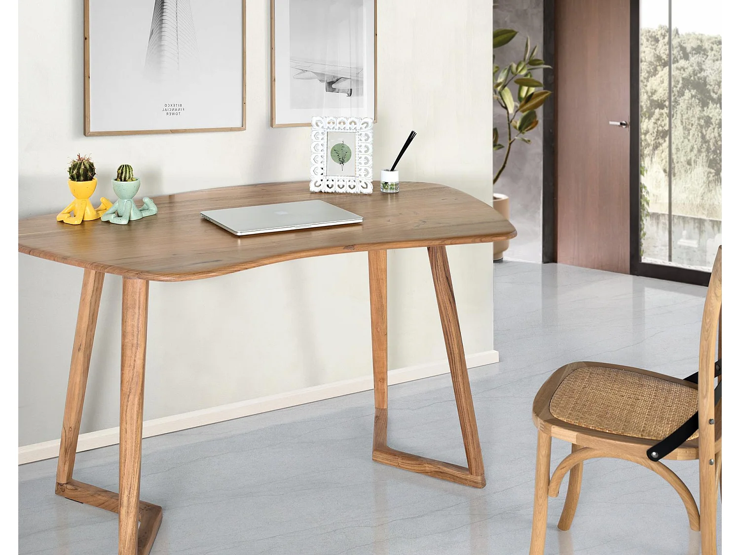 Bureau en bois d'acacia 140 cm, style rustique moderne - 76 x 140 x 85