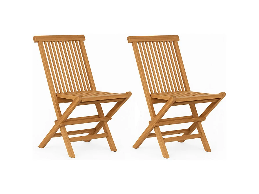 Lot 2 chaises de jardin pliantes bois de teck massif huilé - ANCOLIE