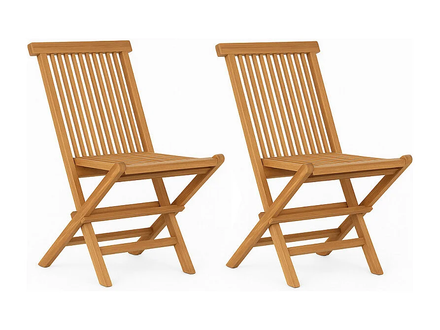 Lot 2 chaises de jardin pliantes bois de teck massif huilé - ANCOLIE