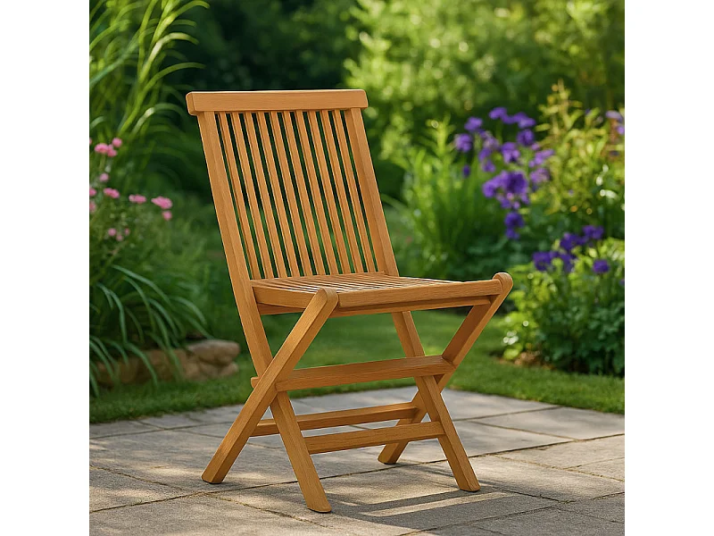 Chaise de jardin pliante en bois de teck massif huilé - ANCOLIE