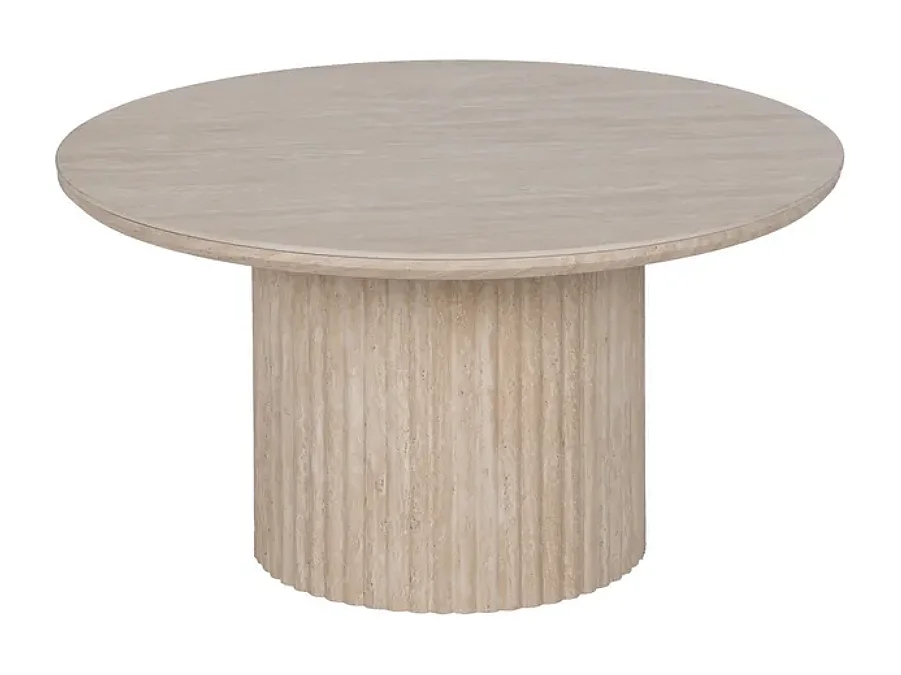 Table basse ronde pierre beige 70 cm pied cannelé CAELIS