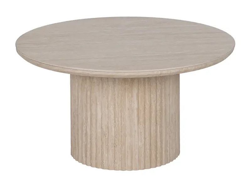 Table basse ronde pierre beige 70 cm pied cannelé CAELIS