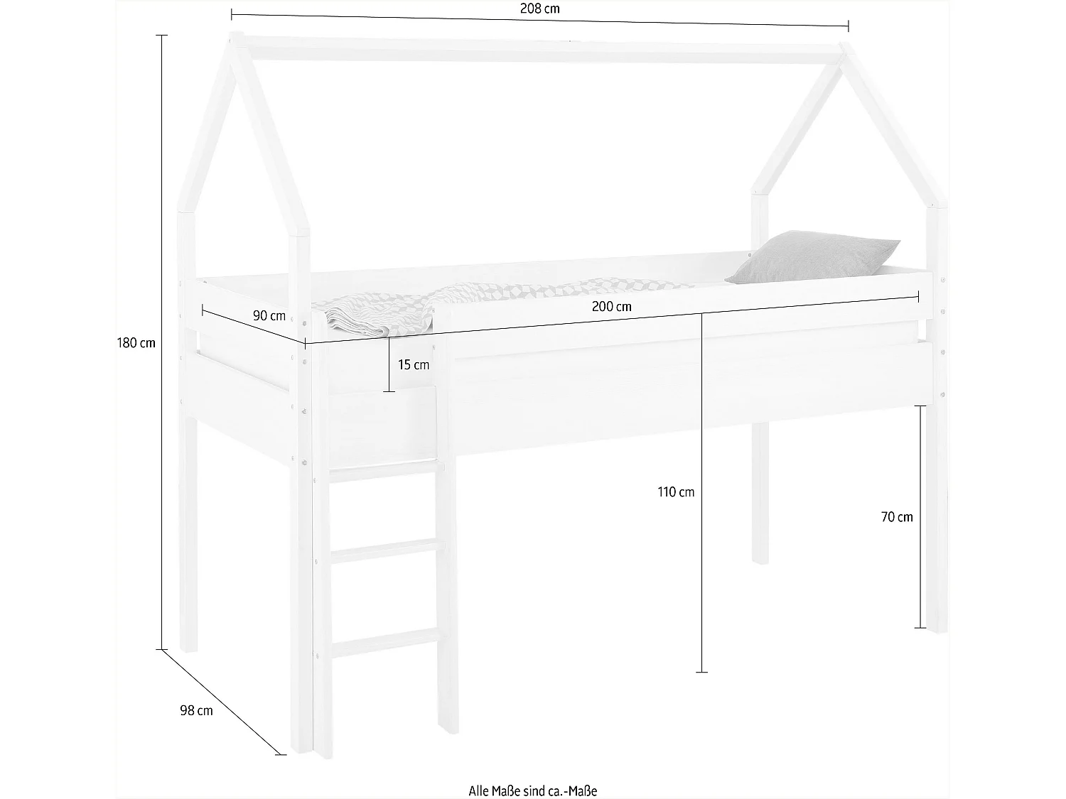 Alpi|Lit cabane surélevé en pin gris 90x200