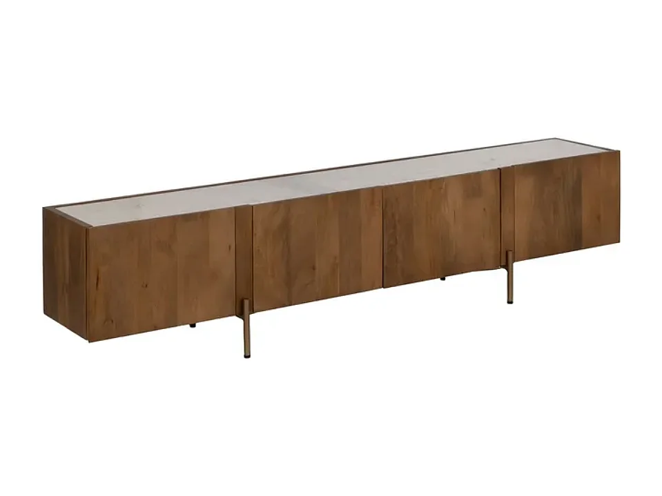 Meuble TV marbre et bois acacia 200 cm PELORIA