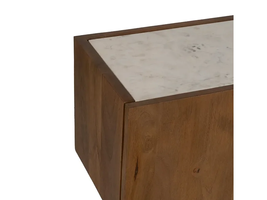 Meuble TV marbre et bois acacia 200 cm PELORIA