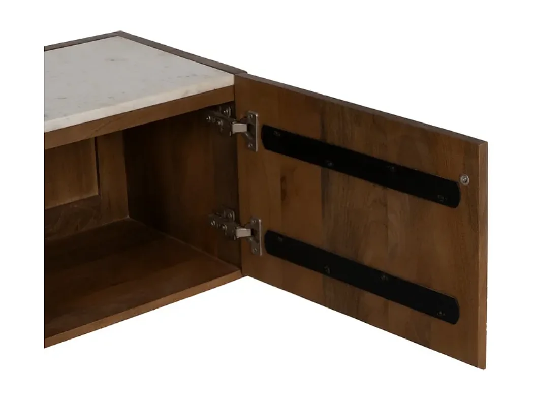 Meuble TV marbre et bois acacia 200 cm PELORIA