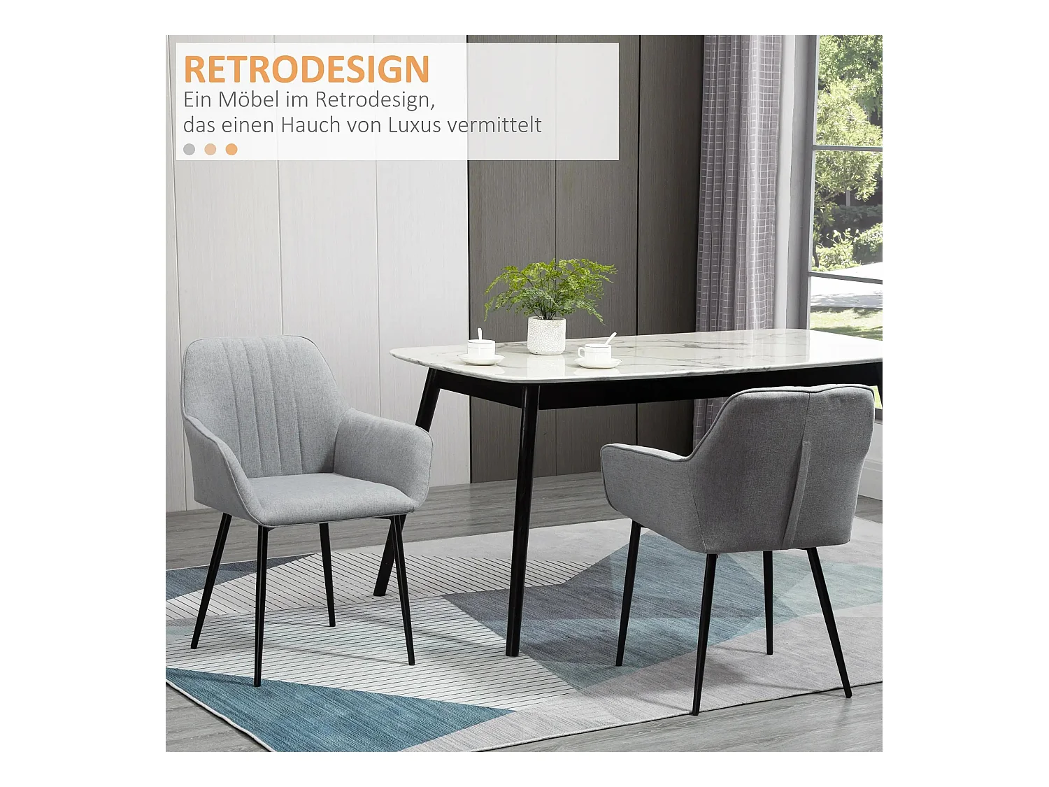 Set de 2 chaises de salle à manger, tissu lin, beige, avec accoudoirs (59.5x56.5x81 cm)