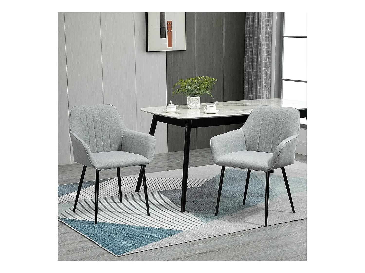 Set de 2 chaises de salle à manger, tissu lin, beige, avec accoudoirs (59.5x56.5x81 cm)