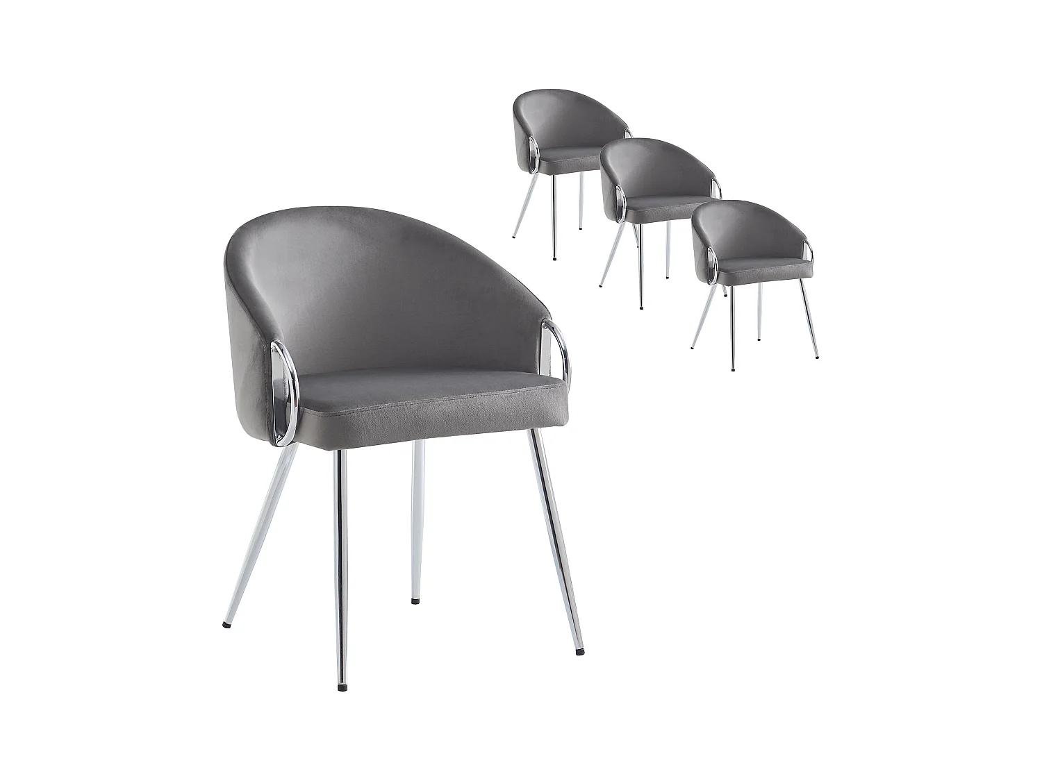 Chaises salle à manger velours (2 pièces), pieds métal argenté, design simple, luxueux, pieds réglables, gris (48.5x50.5x76 cm)
