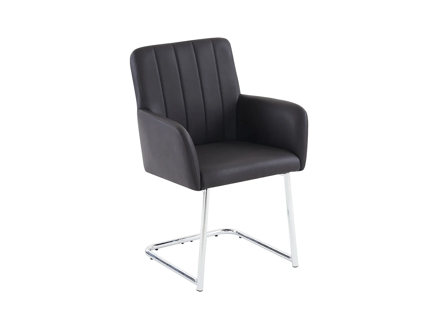 Set de 4 chaises de salle à manger avec rayures verticales, fauteuil rembourré, pieds métalliques en Z, cuir PU, noir
