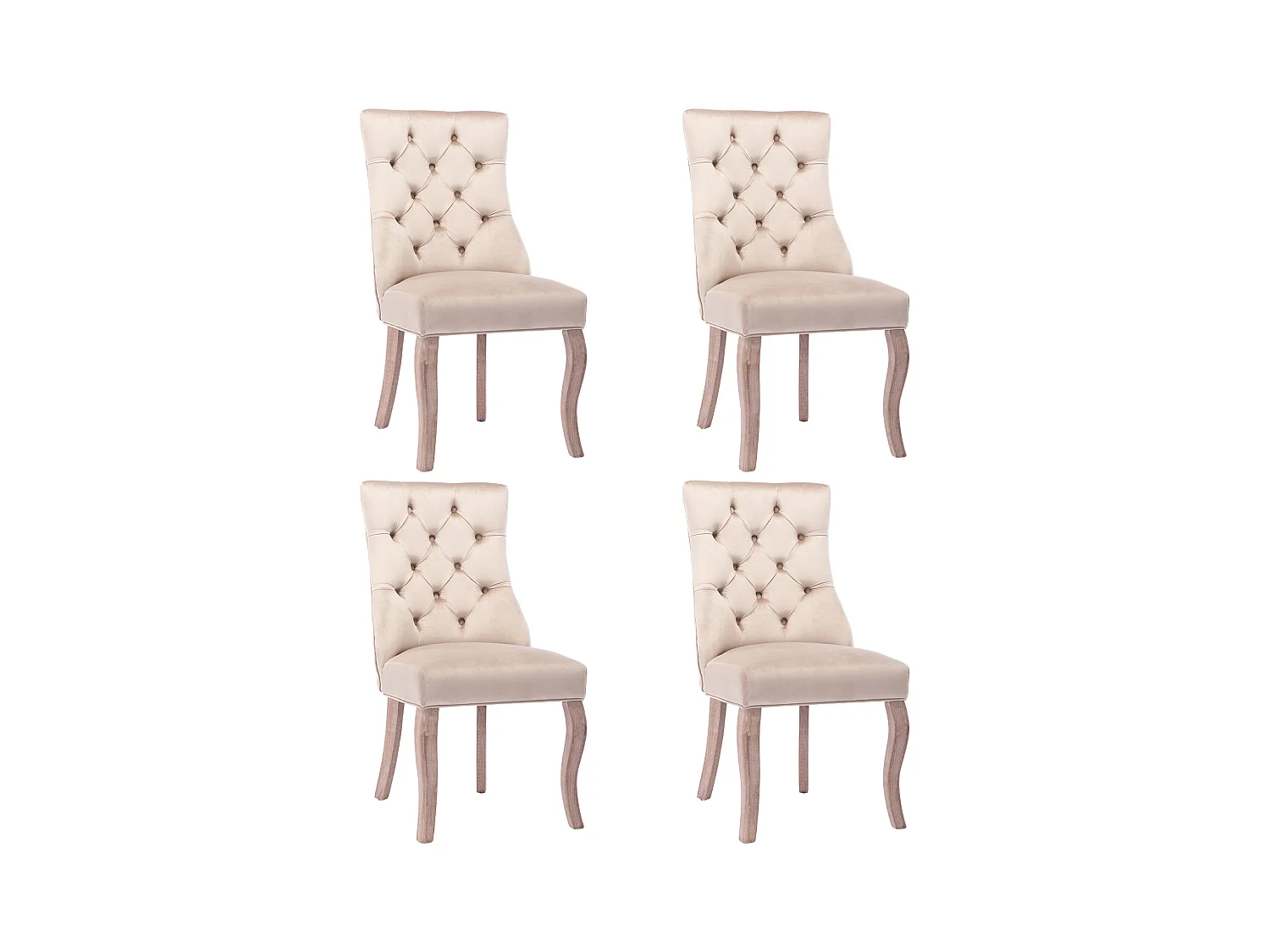 Chaise de Salle à Manger en Velours Beige avec Dossier Haut et Boutons, Cadre en Bois Massif, Set de 4 (53x61x91 cm)