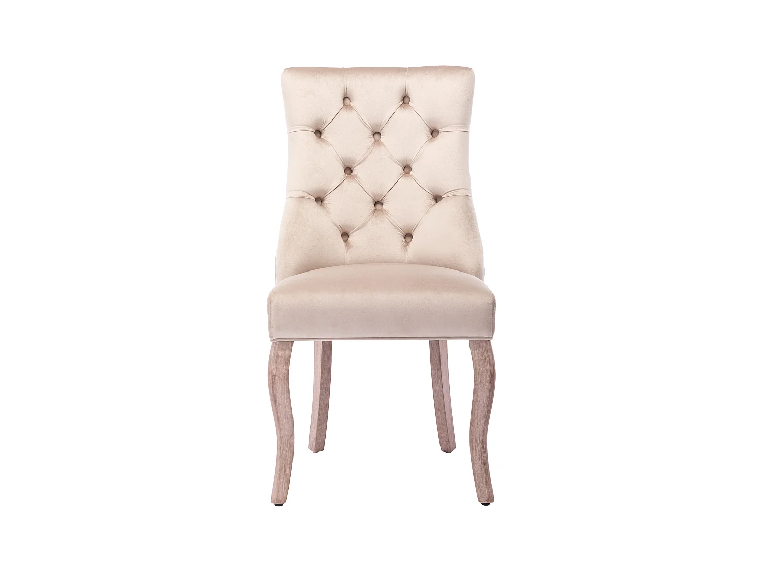 Chaise de Salle à Manger en Velours Beige avec Dossier Haut et Boutons, Cadre en Bois Massif, Set de 4 (53x61x91 cm)