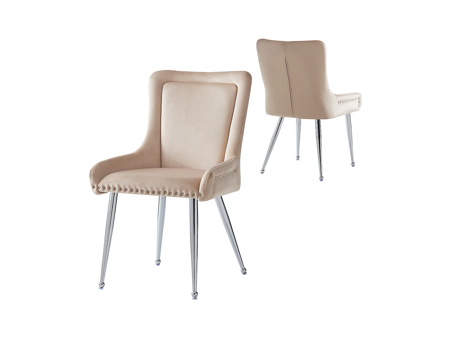 Chaises salle à manger velours (2 pièces), design unique, pieds métalliques argentés, ajustables, beige (44x52x87 cm)