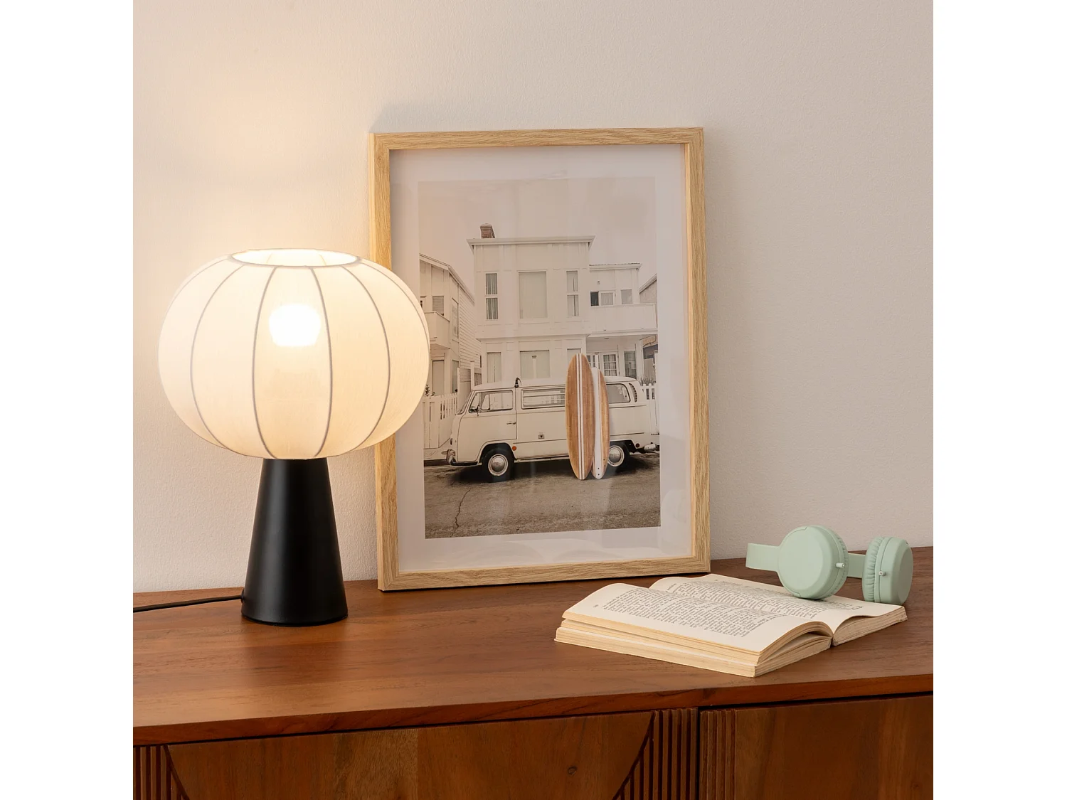 Lampe à Poser en Coton "Tobie" 33cm Blanc & Noir