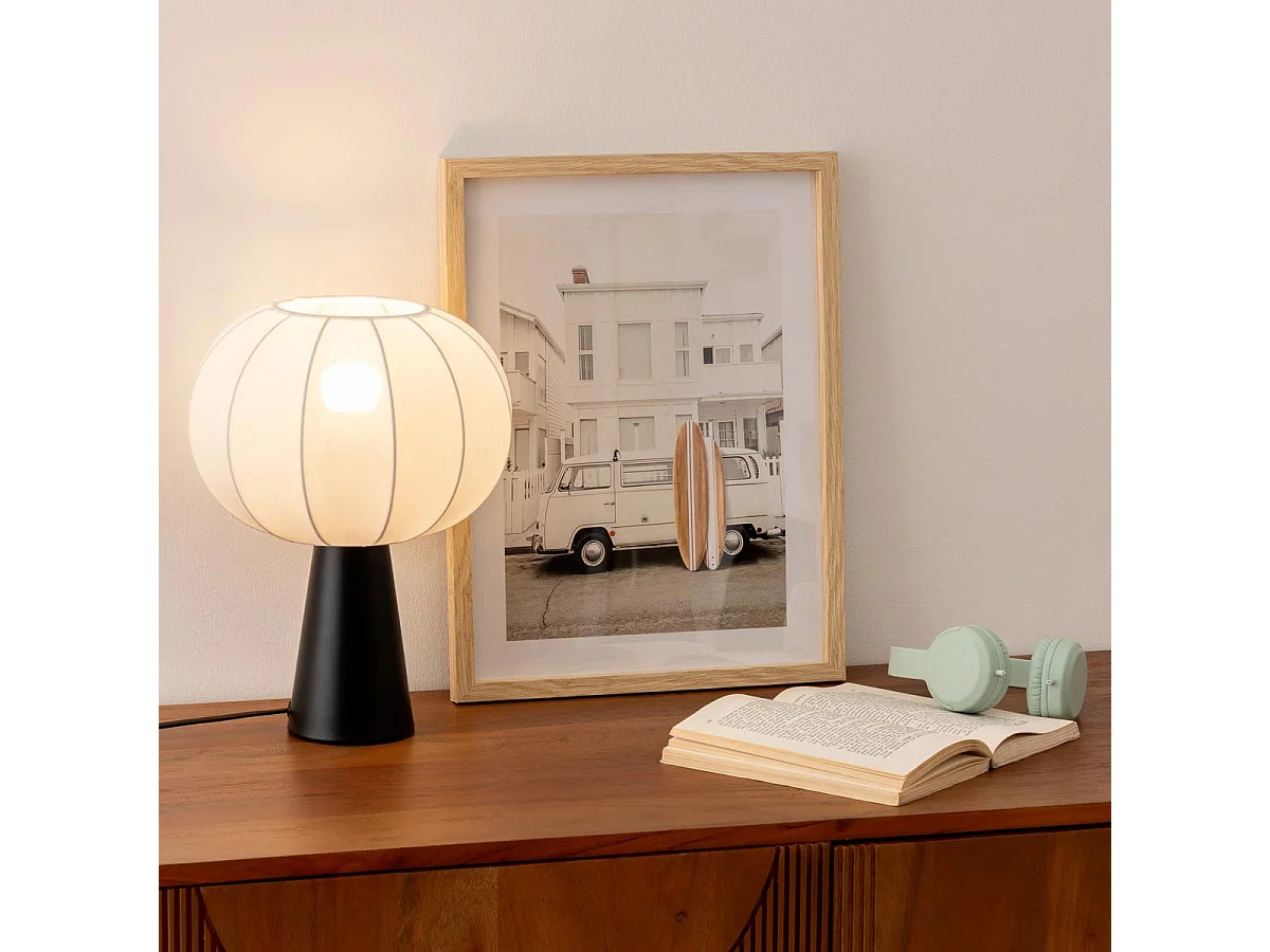 Lampe à Poser en Coton "Tobie" 33cm Blanc & Noir