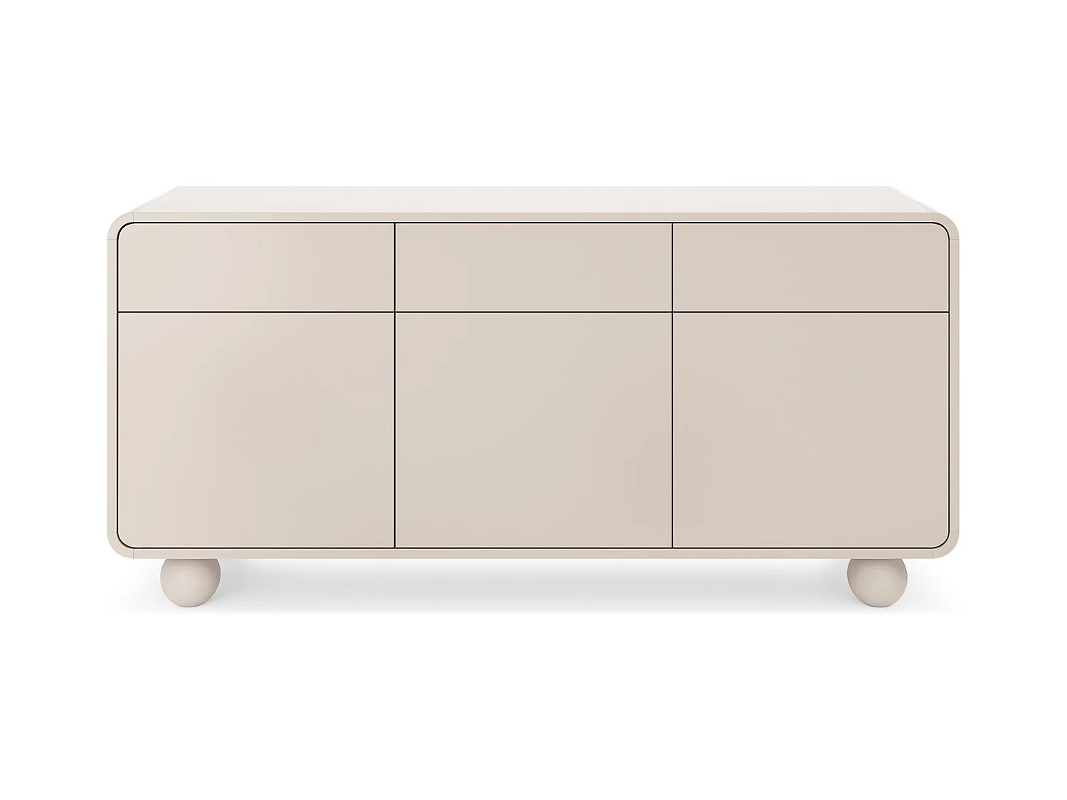 Buffet en cachemire avec trois armoires et trois tiroirs, Design moderne, pieds boule, 160 x 75 x 39 cm