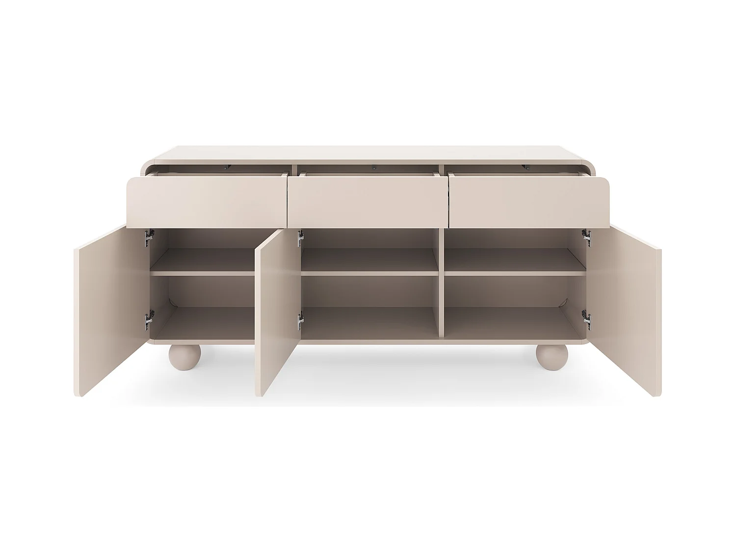 Buffet en cachemire avec trois armoires et trois tiroirs, Design moderne, pieds boule, 160 x 75 x 39 cm