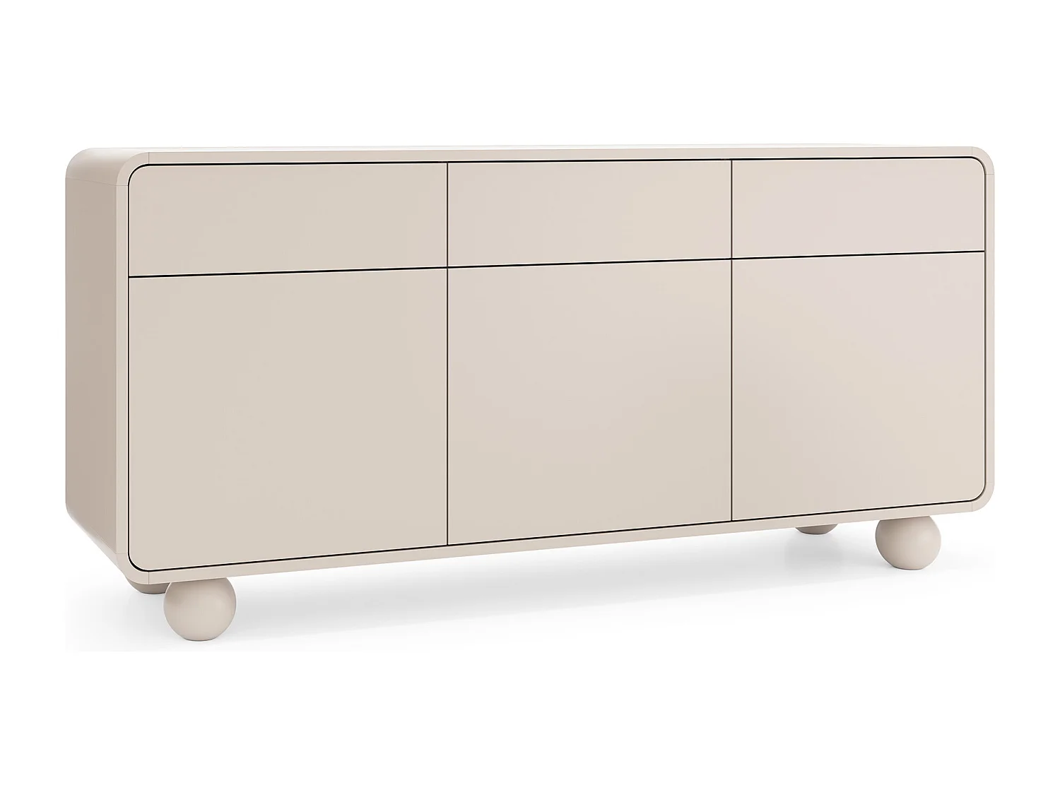 Kasjmier dressoir met drie kasten en drie lades – Modern design, bolvormige poten, 160 x 75 x 39 cm