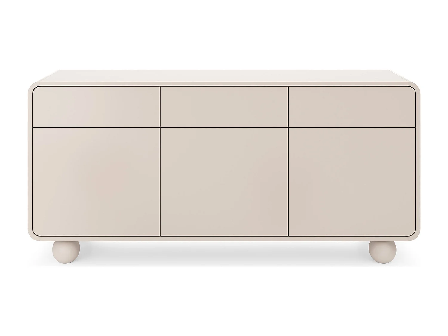 Kasjmier dressoir met drie kasten en drie lades – Modern design, bolvormige poten, 160 x 75 x 39 cm
