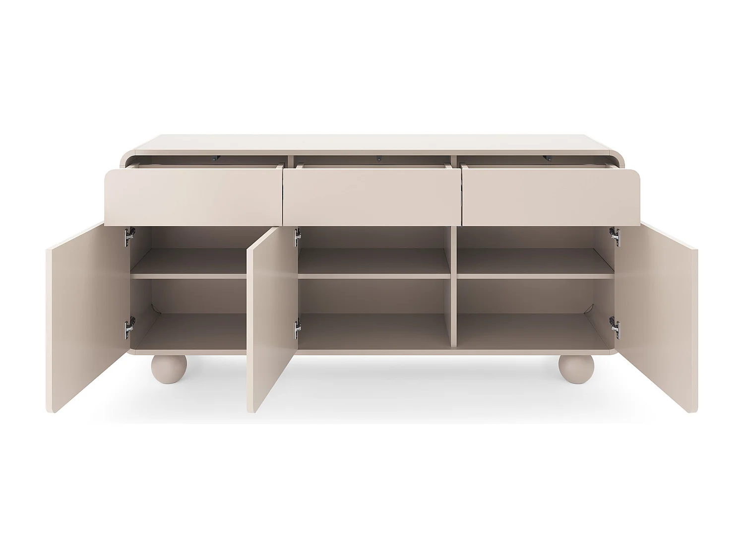 Kasjmier dressoir met drie kasten en drie lades – Modern design, bolvormige poten, 160 x 75 x 39 cm