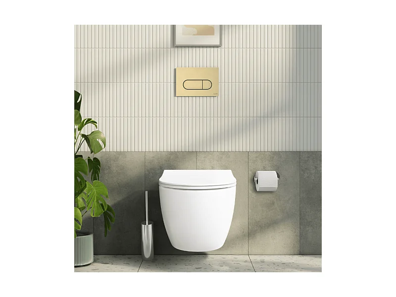 Pack WC suspendu VITRA Sento blanc mat + bâti autoportant V-Fix Core + Plaque Round or brossé