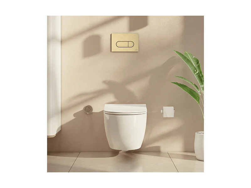 Pack WC suspendu VITRA Sento blanc mat + bâti autoportant V-Fix Core + Plaque Round or brossé