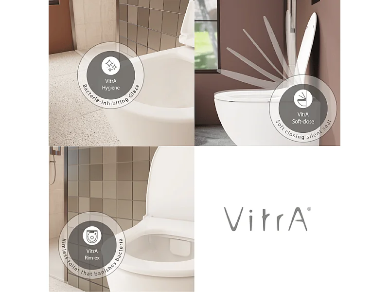 Pack WC suspendu VitrA Sento blanc mat + bâti autoportant V-Fix Core + Plaque Round or brossé