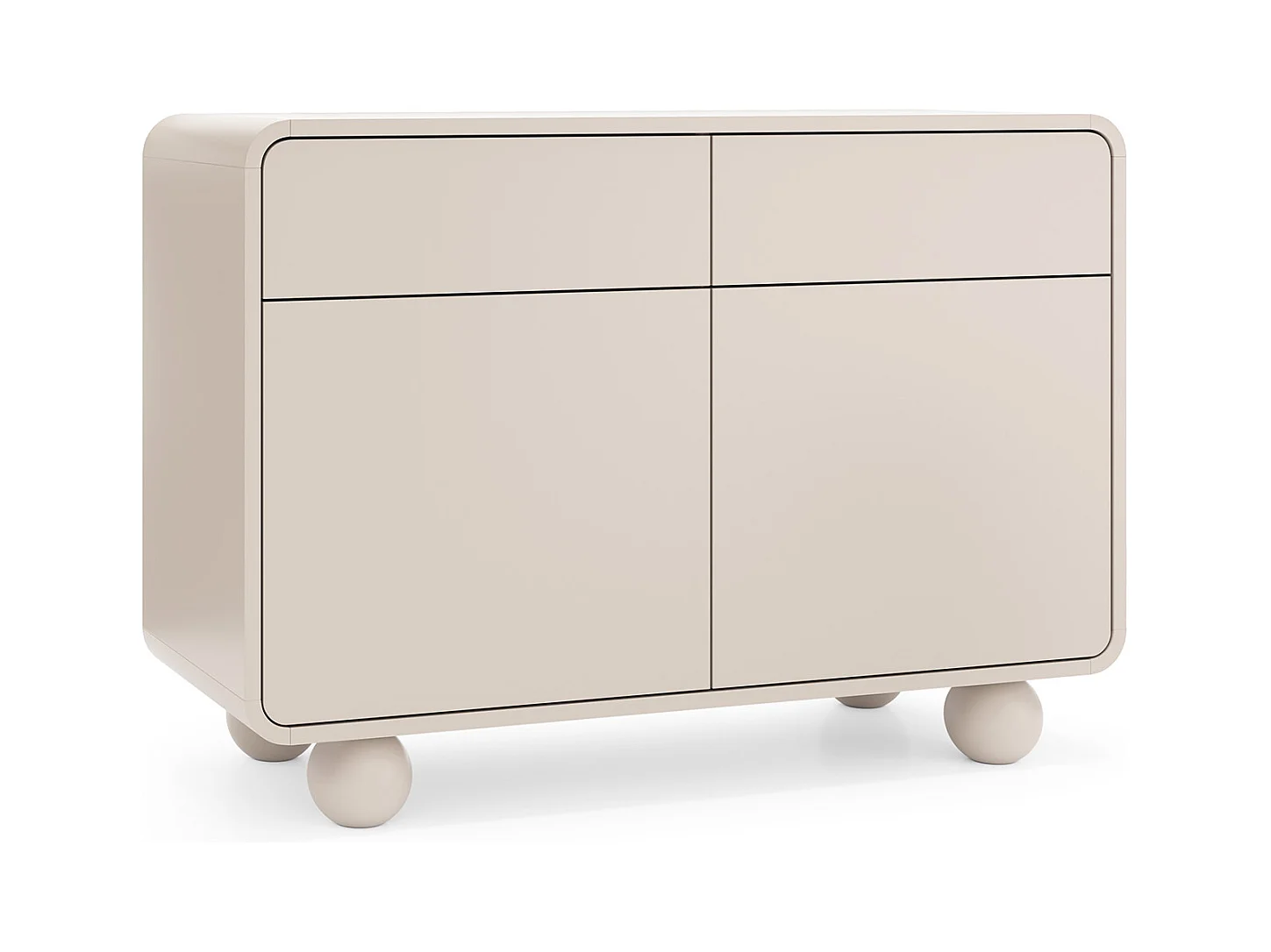 Buffet en cachemire avec deux armoires et deux tiroirs, Design moderne, pieds boule, 108 x 75 x 39 cm