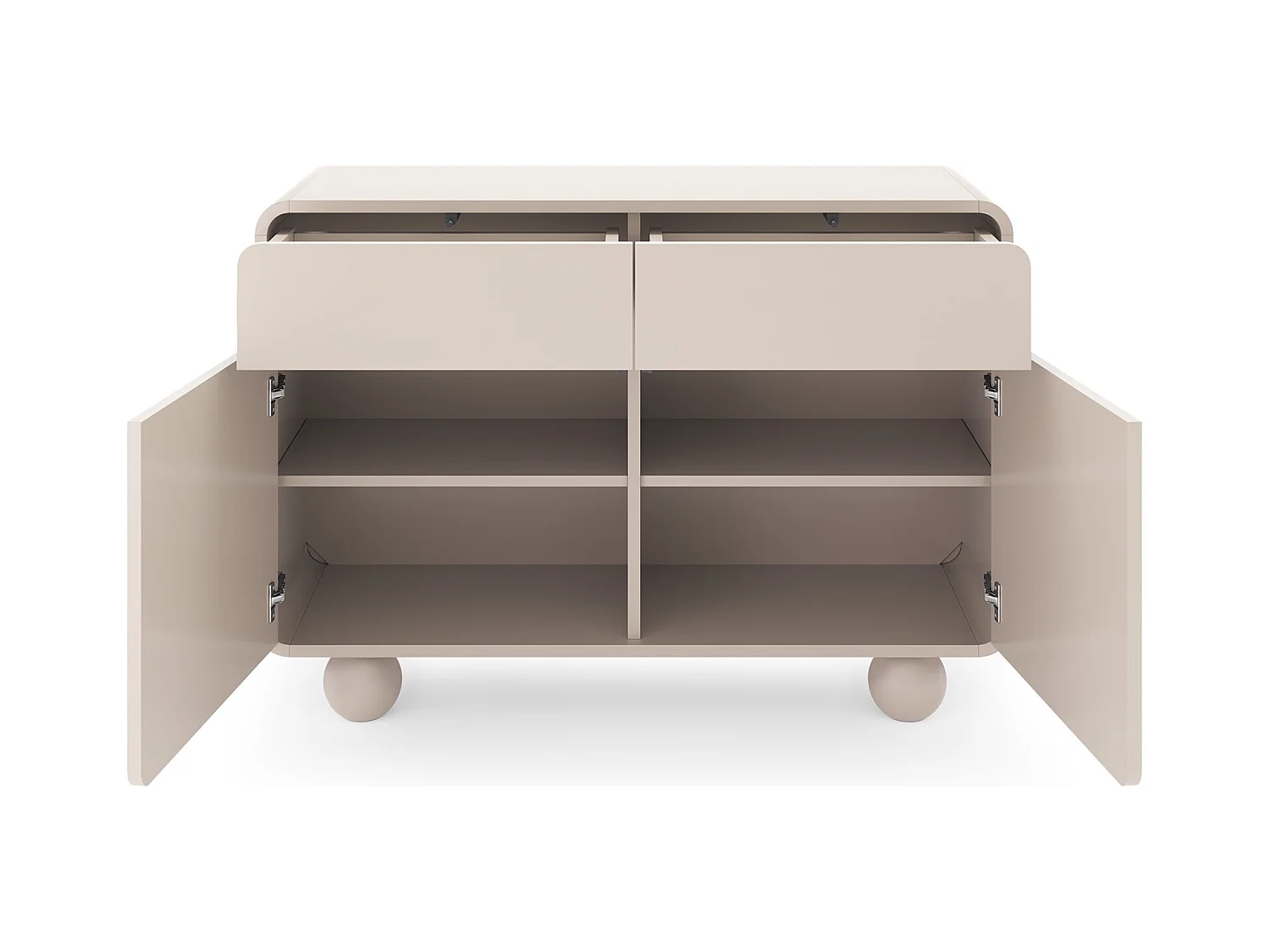 Buffet en cachemire avec deux armoires et deux tiroirs, Design moderne, pieds boule, 108 x 75 x 39 cm