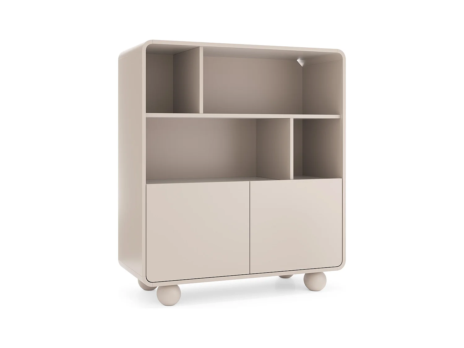 Bibliothèque en cachemire avec étagères et armoire, Design moderne, pieds boule, 108 x 121 x 39 cm