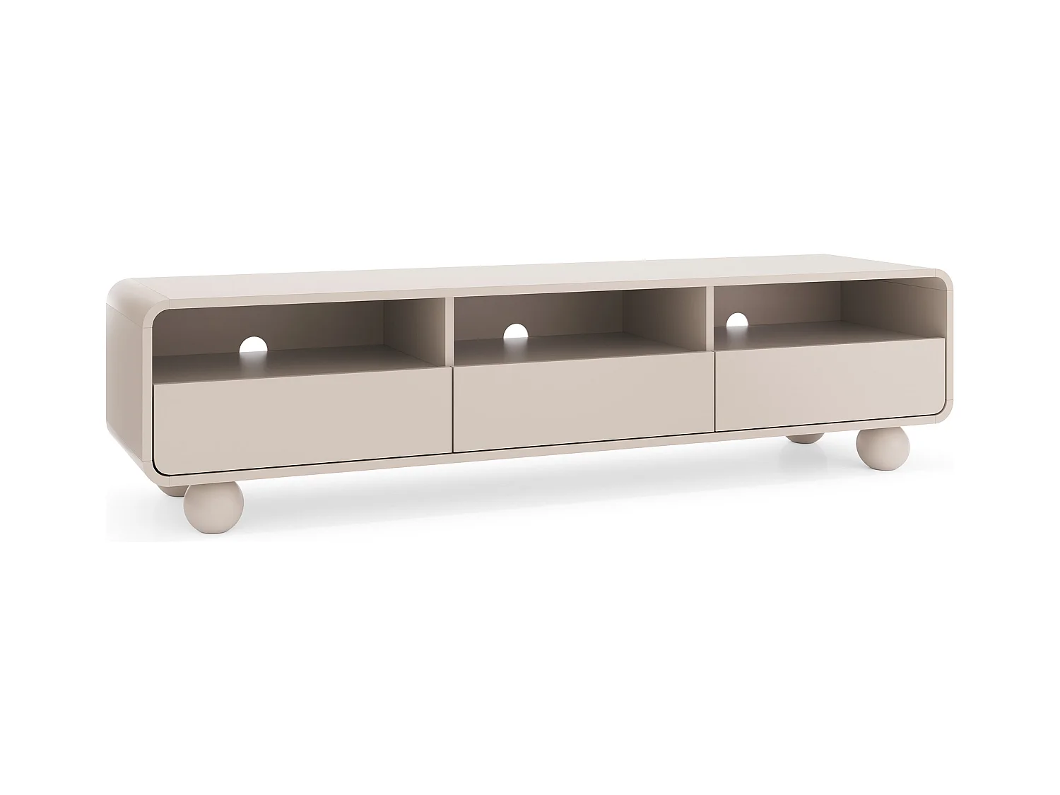 Cashmere TV-Schrank mit Regalen und Türen – Modernes Design, kugelförmige Beine, 180 x 44 x 39 cm