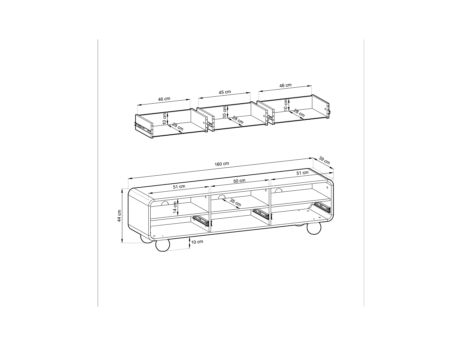 Meuble TV Cachemire avec étagères et portes, Design moderne, pieds boule, 160 x 44 x 39 cm