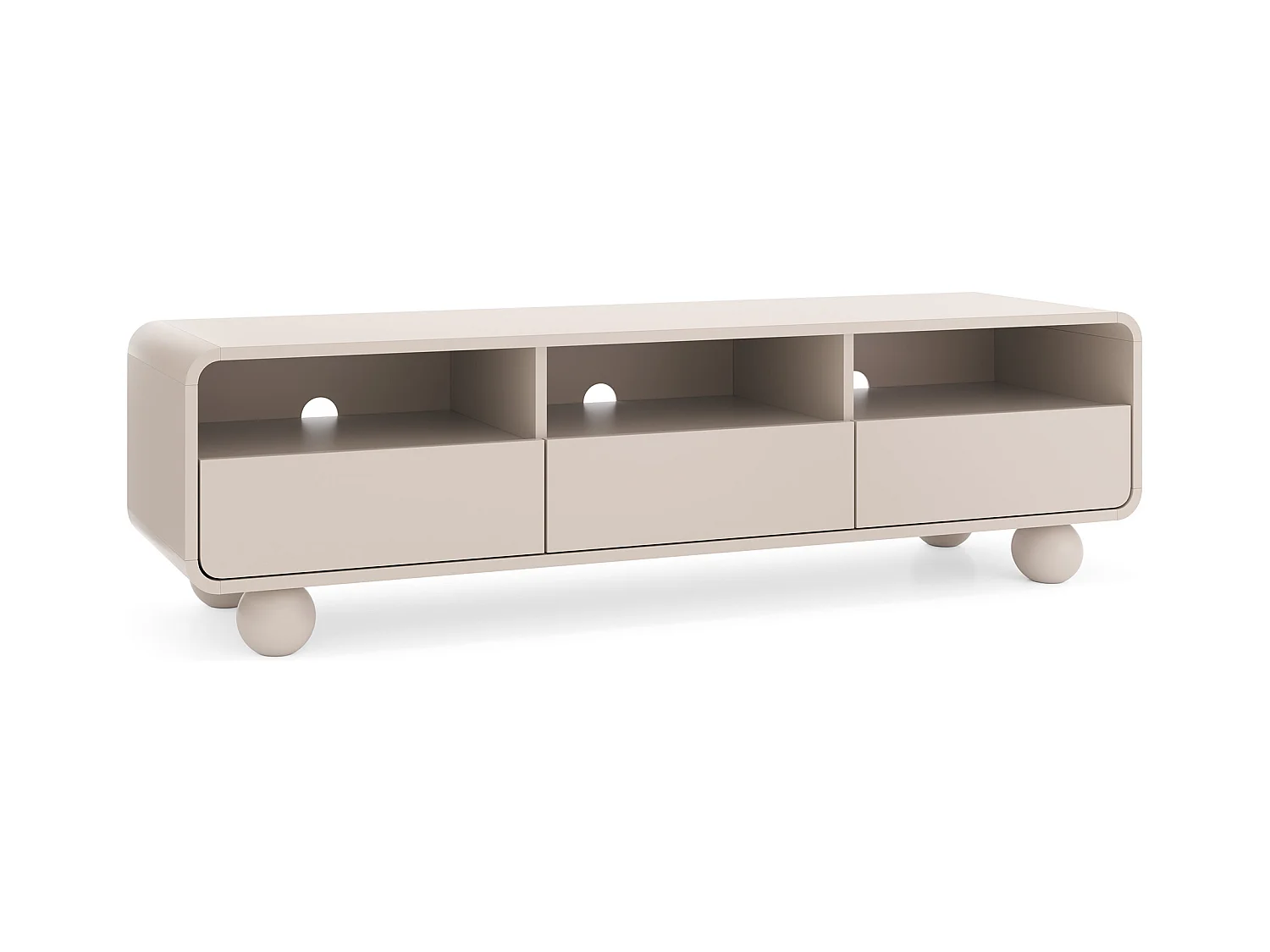 Cashmere TV-Schrank mit Regalen und Türen – Modernes Design, kugelförmige Beine, 160 x 44 x 39 cm
