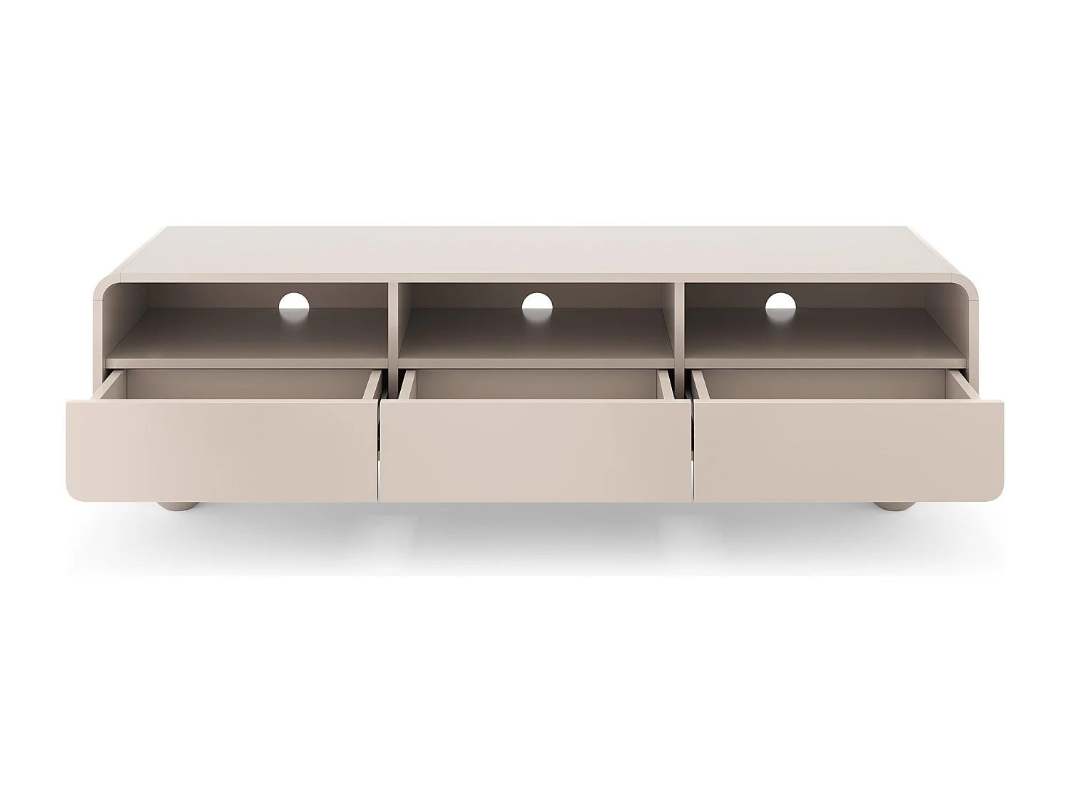 Meuble TV Cachemire avec étagères et portes, Design moderne, pieds boule, 160 x 44 x 39 cm