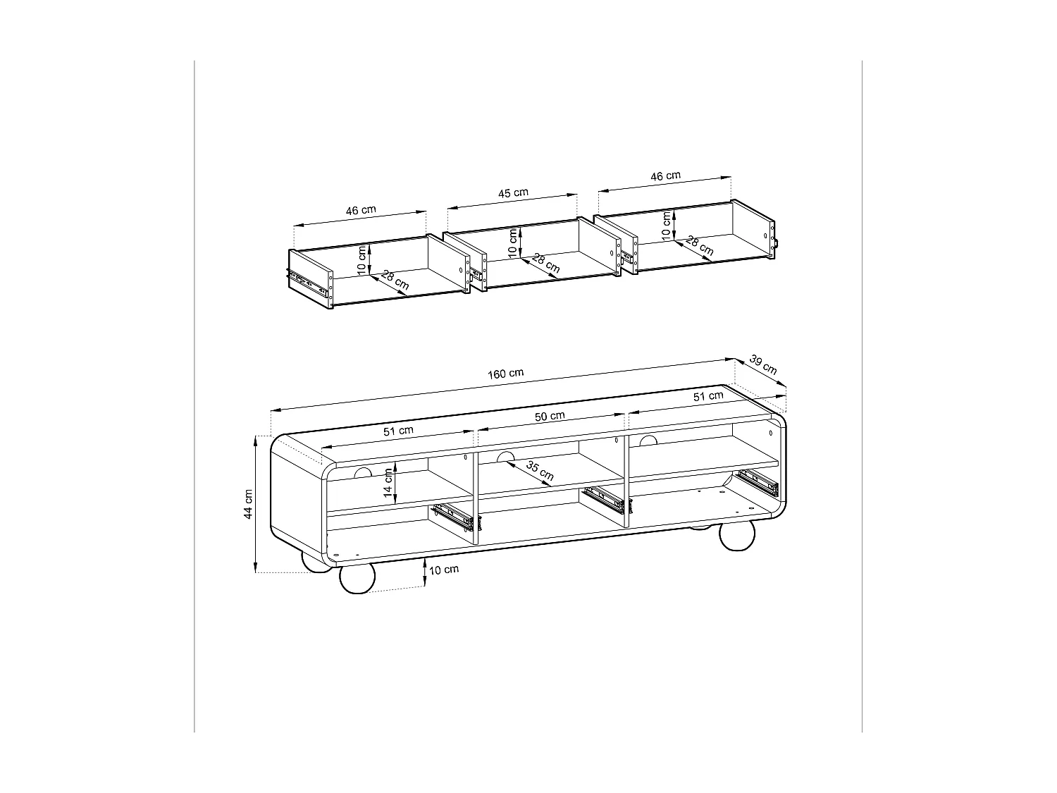 Meuble TV Cachemire avec étagères et portes, Design moderne, pieds boule, 160 x 44 x 39 cm