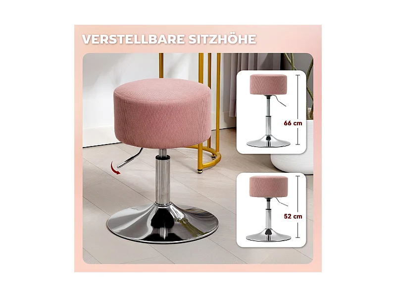 Tabouret de bar réglable, en polyester, avec structure en métal, rose, (38x38x52-66 cm)