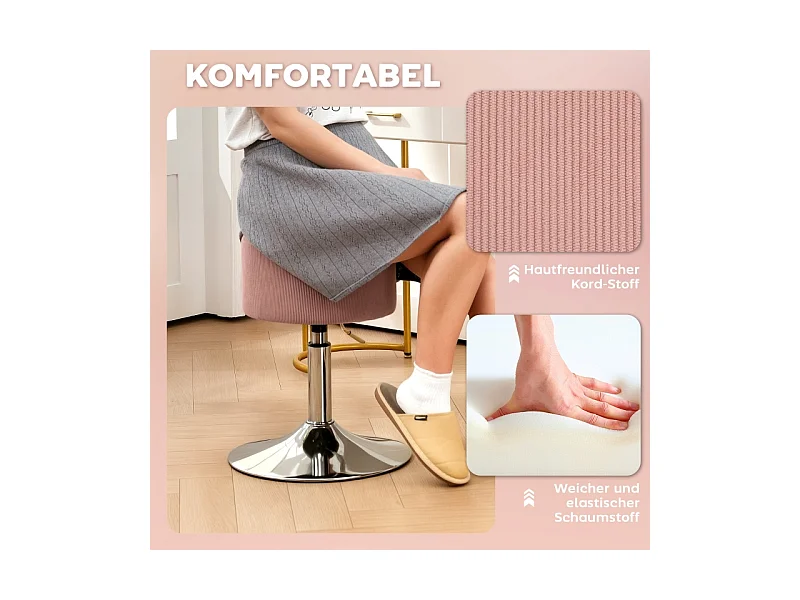 Tabouret de bar réglable, en polyester, avec structure en métal, rose, (38x38x52-66 cm)