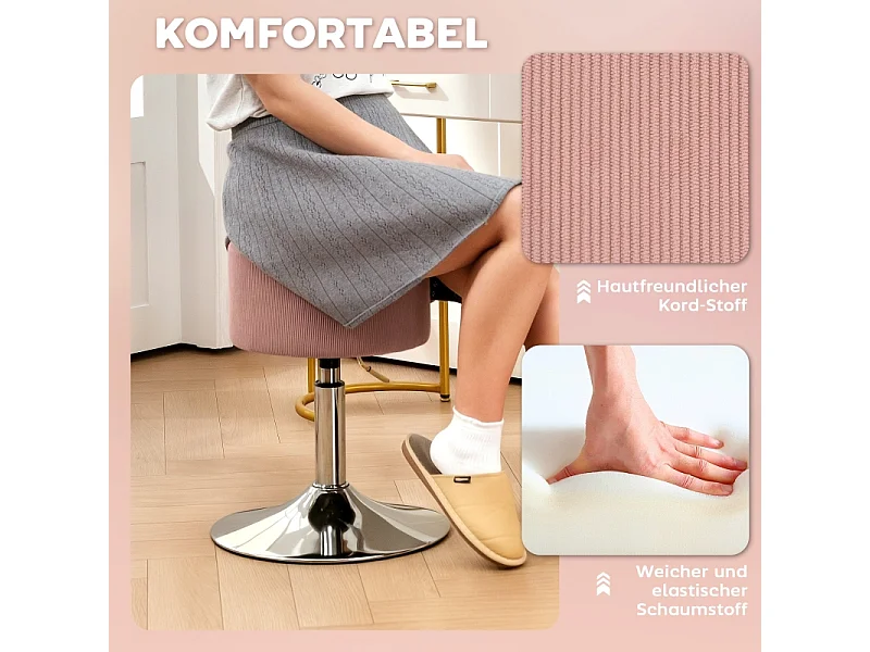 Tabouret de bar réglable, en polyester, avec structure en métal, rose, (38x38x52-66 cm)