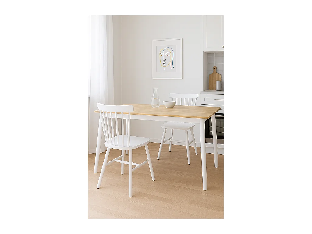 Table cuisine rectangulaire Bois massif 120x75cm maxi 4 personnes NITA (Bois Clair Blanc )
