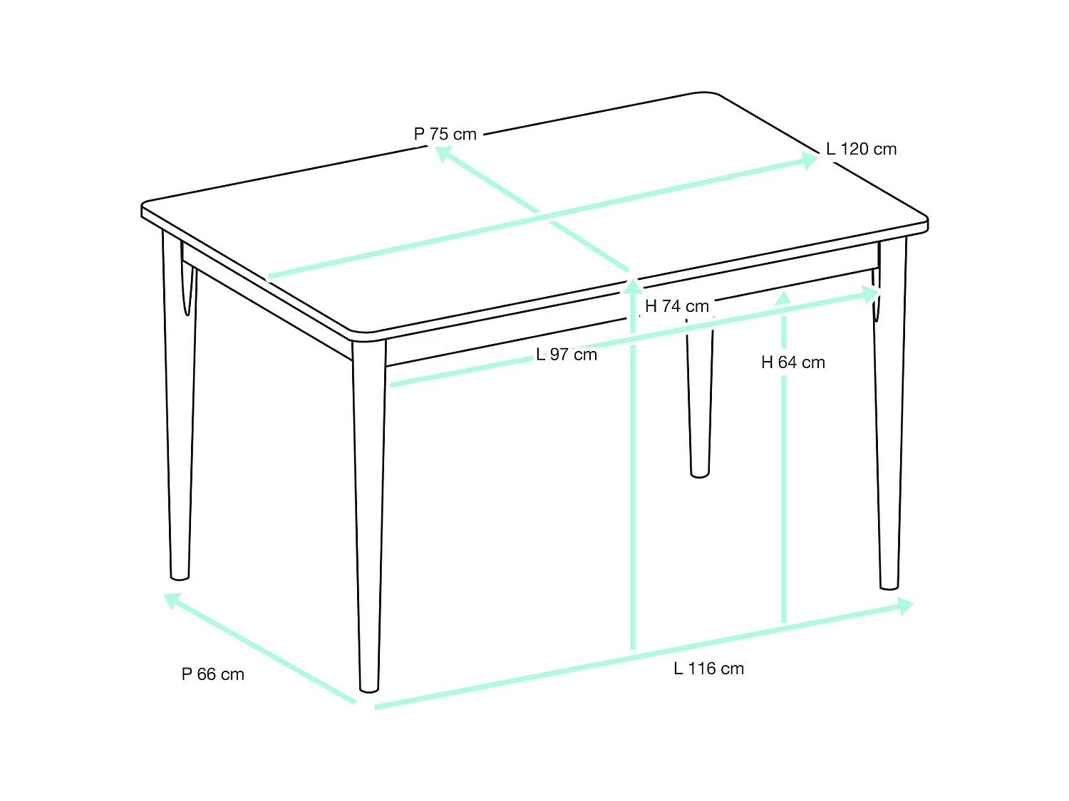 Table cuisine rectangulaire Bois massif 120x75cm maxi 4 personnes NITA (Bois Clair Blanc )