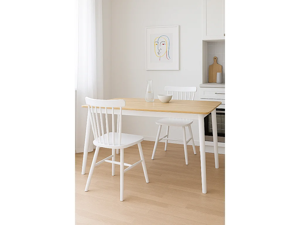 Rechthoekige keukentafel Massief hout 120x75cm max 4 personen NITA (Licht Hout Wit )