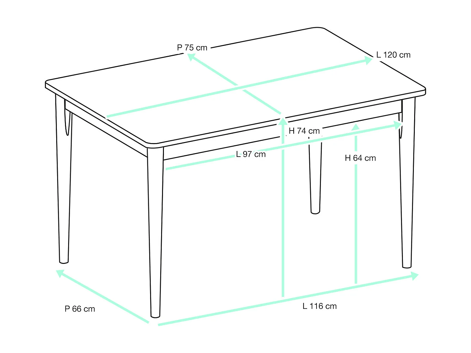 Rechthoekige keukentafel Massief hout 120x75cm max 4 personen NITA (Licht Hout Wit )