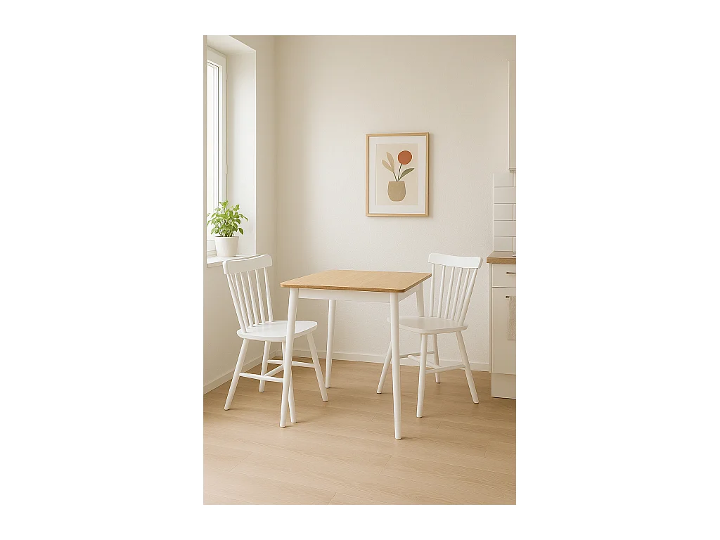 Table cuisine carrée Bois massif  75x75cm 2 personnes NITA (Bois Clair Blanc )