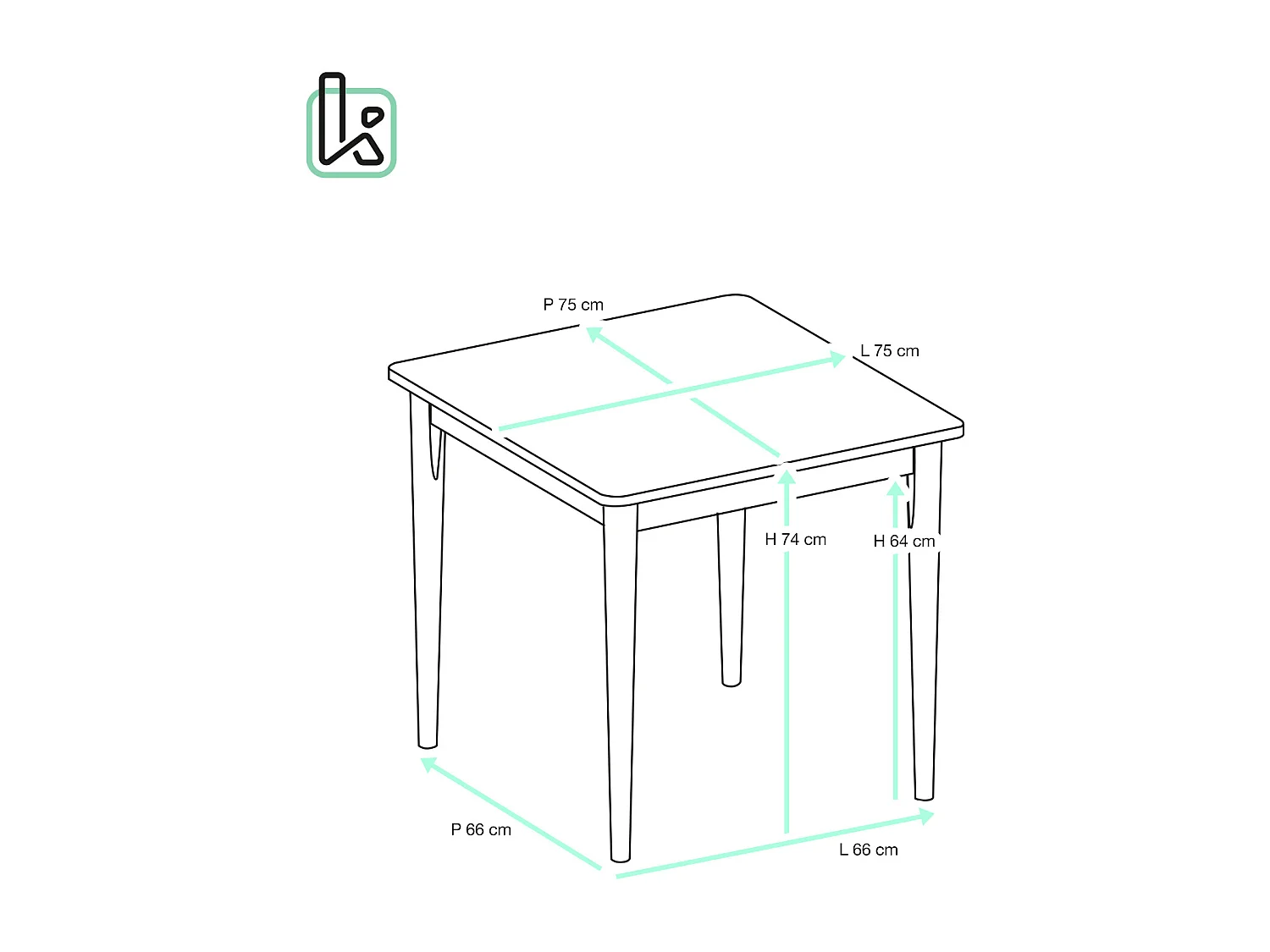Table cuisine carrée Bois massif  75x75cm 2 personnes NITA (Bois Clair Blanc )